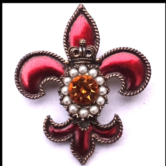 VINTAGE Weiss Jeweled Enameled Regal Fleur de Lis Brooch Pin - Picture 11 of 12